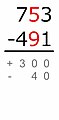 The smaller number is subtracted from the greater: 90 − 50 = 40 Because the minuend is smaller than the subtrahend, this difference has a minus sign.