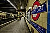 The platforms of Aldgate East station in 2014