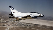 X-31 No. 1 showing its three thrust vectoring paddles (1993)