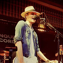 Picture of Jon Fratelli, taken in 2019 performing as a solo artist in Bush Hall, London