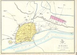 Historic map of Shahjahanabad (now called Old Delhi), 1863, showing Daryaganj