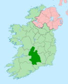County Tipperary with dark green to highlight southern county so no mistaking where a border county lies. Also has Scotland same colour as NI as they are both part of the same external country.