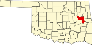 Map of Oklahoma highlighting Muskogee County