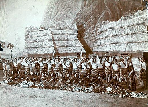 Set photograph of a Maori troupe.