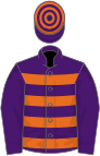 Purple and orange hoops, purple sleeves
