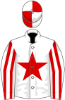 White, red star, striped sleeves, quartered cap