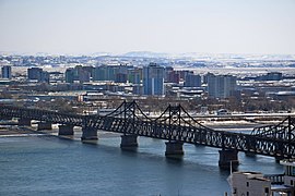 An aerial view of downtown Sinuiju - North Pyongan's capital