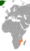 Location map for Denmark and Mozambique.