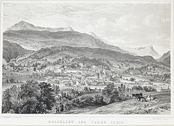 'Dolgelley and Cader Idris' c. 1840 by George Pickering (c. 1794–1857) and lithographer George Hawkins [Wikidata] (1809–1852)