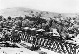 1886 view of the Los Angeles and San Gabriel Railroad crossing the Arroyo Seco at Garvanza