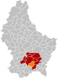 埃斯珀朗日在卢森堡地图上的位置，埃斯珀朗日为橙色，卢森堡县为深红色