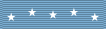 A light blue ribbon with five white pointed stars