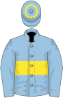 Light blue, yellow hoop on body and cap