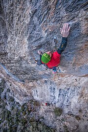 Johnathan Siegrist on the first free ascent of a climbing route in Red Rocks Nevada