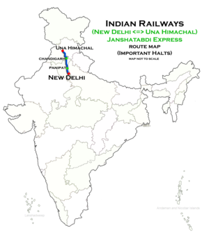 (New Delhi - Una Himachal) Janshatabdi Express route map