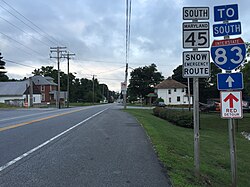 View south along MD 45 entering Maryland Line