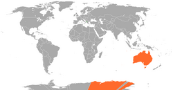Map indicating locations of Australia and Albania
