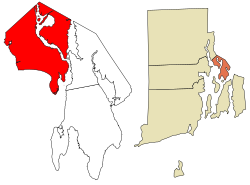 Location in Bristol County and the state of Rhode Island.