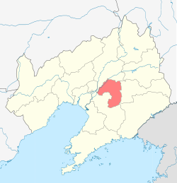 遼陽市在遼寧省的地理位置（紅色部分）