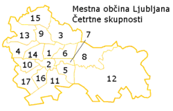 Map of districts in Ljubljana. The Moste District is number 7.