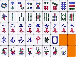 香港牌，一条像站在树枝上的彩色麻将，花牌只标示数字。饼子多为同心圆，汉字用正楷体。
