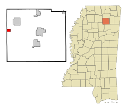 托科波拉在庞托托克县及密西西比州的位置（以红色标示）