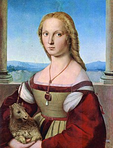 拉斐尔《抱着独角兽的年轻女子（英语：Young_Woman_with_Unicorn）》，1506年。