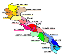 Regional map of dioceses of east coast of Italy
