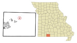 托尼维尔在托尼县及密苏里州的位置（以红色标示）