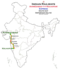 (Ahmedabad - Kolhapur) Express Route map