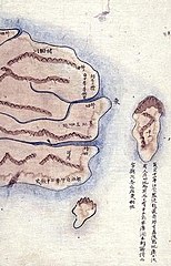金正浩《大东舆地图》(1861):(部分)于山和郁陵岛东岸