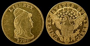 Turban Head Quarter eagle (no stars) (1796) designed by Robert Scot