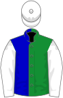 Green and blue (halved), white sleeves and cap