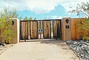 Rancho Arroyo main gate. The ranch was established in 1926 and is located on 6737 North 20th Street. It was listed in the National Register of Historic Places on September 12, 2003, reference: #03000901.