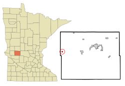 赛勒斯在波普县及明尼苏达州的位置（以红色标示）