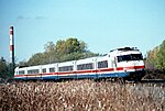 An RTL Turboliner trainset near the Baird Road crossing in East Rochester, New York, in 1983