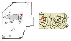 Location of Rouseville in Venango County, Pennsylvania.