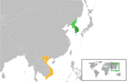 Map indicating locations of South Korea and Vietnam