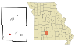 福德兰在韦珀斯特县及密苏里州的位置（以红色标示）