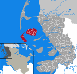 Map of Nordfriesland highlighting Föhr-Amrum