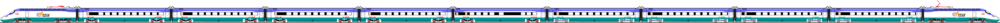 中國鐵路DJJ2型電動列車，向右正向行駛，前集電弓升起，連結器罩閉合(其中一等座車圖像尚未繪製，暫用二等座車表示)
