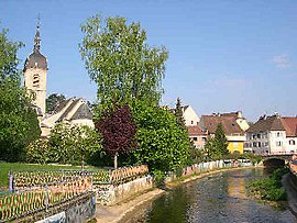 The River Allaine and the village centre