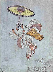 Japanese girl jumps from Kiyomizu-dera, Suzuki Harunobu, 1750