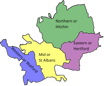 Map of parliamentary constituencies in Hertfordshire 1885–1918