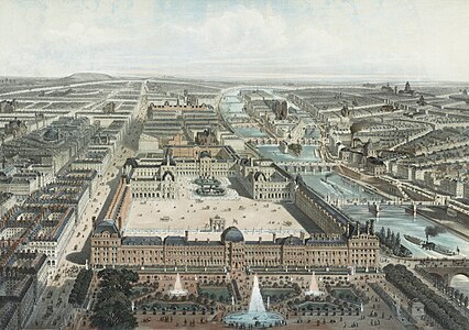 The Tuileries Palace (foreground) and Louvre (centre) in 1860.