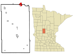斯泰普尔斯在托德县及明尼苏达州的位置（以红色标示）