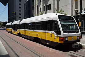 DART Blue Line train at Akard station in downtown Dallas heading towards Downtown Rowlett station