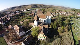 View of Bazna village and its central fortified church