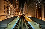 Chicago 'L' tracks in the Chicago Loop at the Adams/Wabash station at night