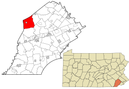 Location of Honey Brook Township in Chester County, Pennsylvania and of Chester County in Pennsylvania